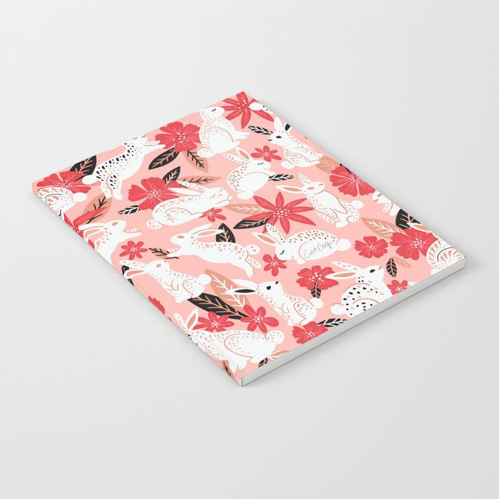 Bunnies & Blooms – Pink & Black Notebook