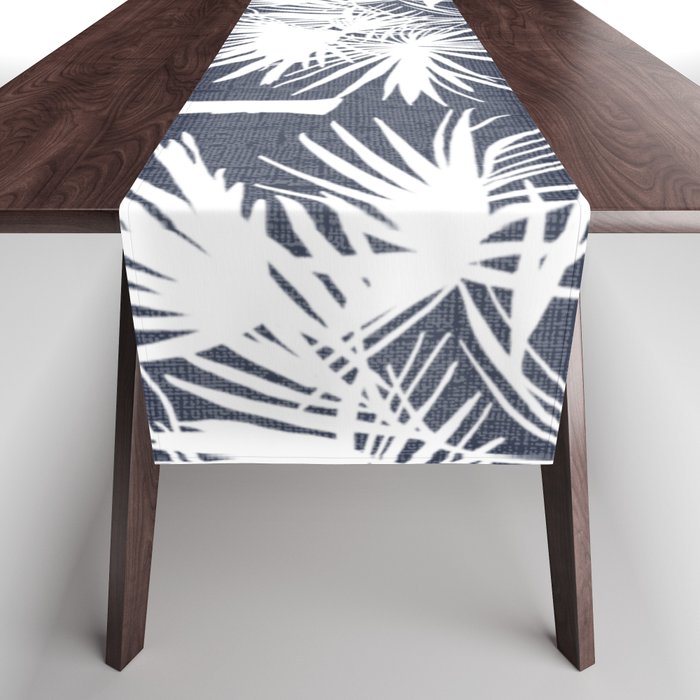 70’s Tropical Palm Trees White on Navy Table Runner
