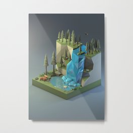 The Waterfall Low Poly Metal Print | 3Dart, Waterfall, Nature, Bears, 3Drender, 3D, Graphicdesign, Pine, Pines, C4D 