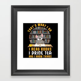 Cat Read Books Drink Tea Book Reading Bookworm Framed Art Print