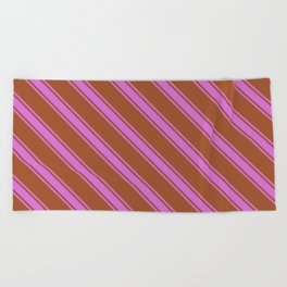[ Thumbnail: Sienna & Orchid Colored Lines Pattern Beach Towel ]