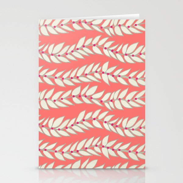 Leaf Dot Stripe Coral Stationery Cards