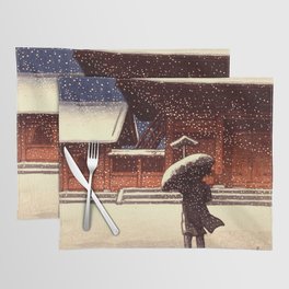 Zojoji Temple in Snow by Kawase Hasui - Japanese Vintage Woodblock Ukiyo-e Painting Placemat