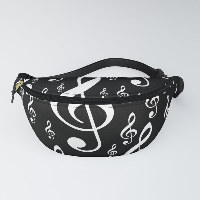 Clef Music Notes black and white Fanny Pack