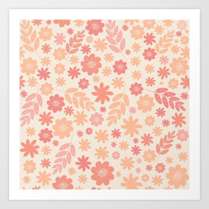 Peach Fuzz Airy Wildflower Meadow Pattern Art Print