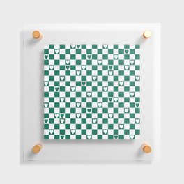 Checkered hearts teal and white Floating Acrylic Print