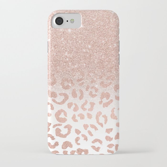Trendy modern faux rose gold glitter ombre leopard pattern iPhone Case