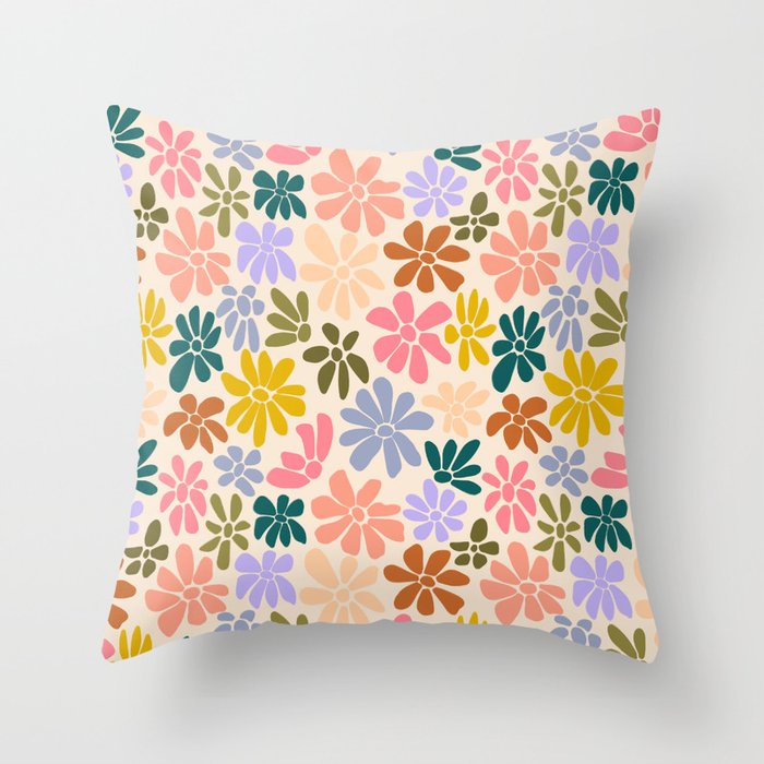Rainbow Color Retro Floral Throw Pillow