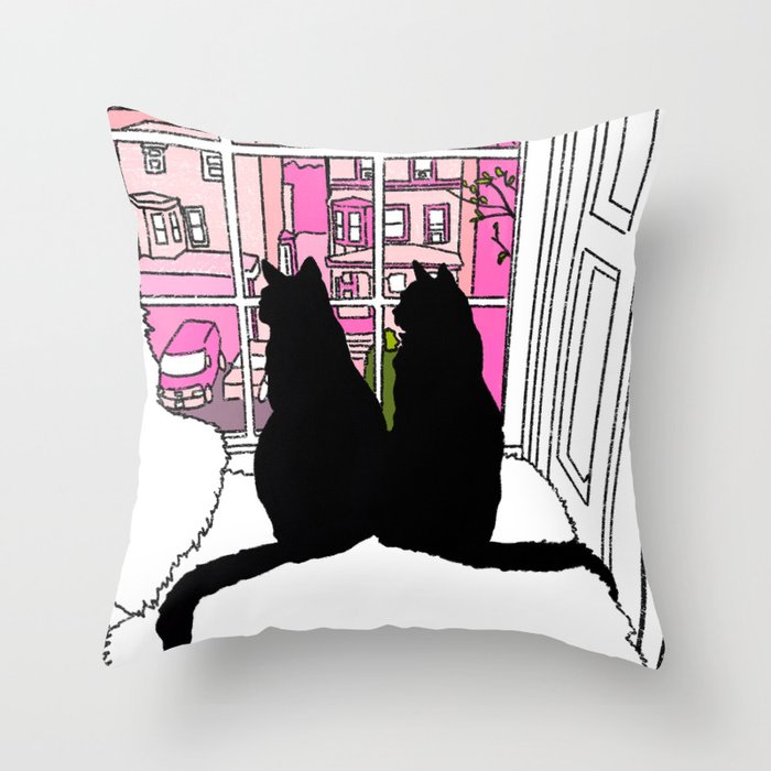 Window Cats Silhouette Spring Morning Throw Pillow