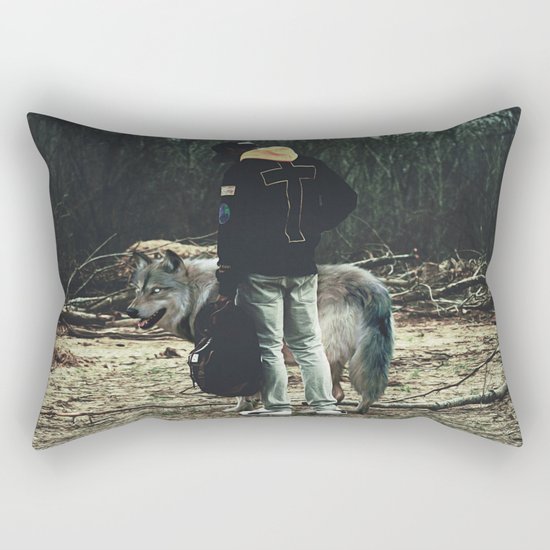 Kid with wolf Rectangular Pillow