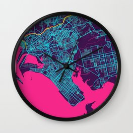 Karachi Neon City Map, Karachi Minimalist City Map Art Print Wall Clock