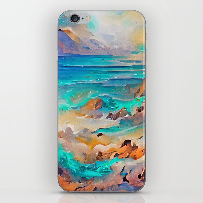 Ocean Sea Beach Coastal Landscape Abstract Watercolor Painting #2 iPhone Skin