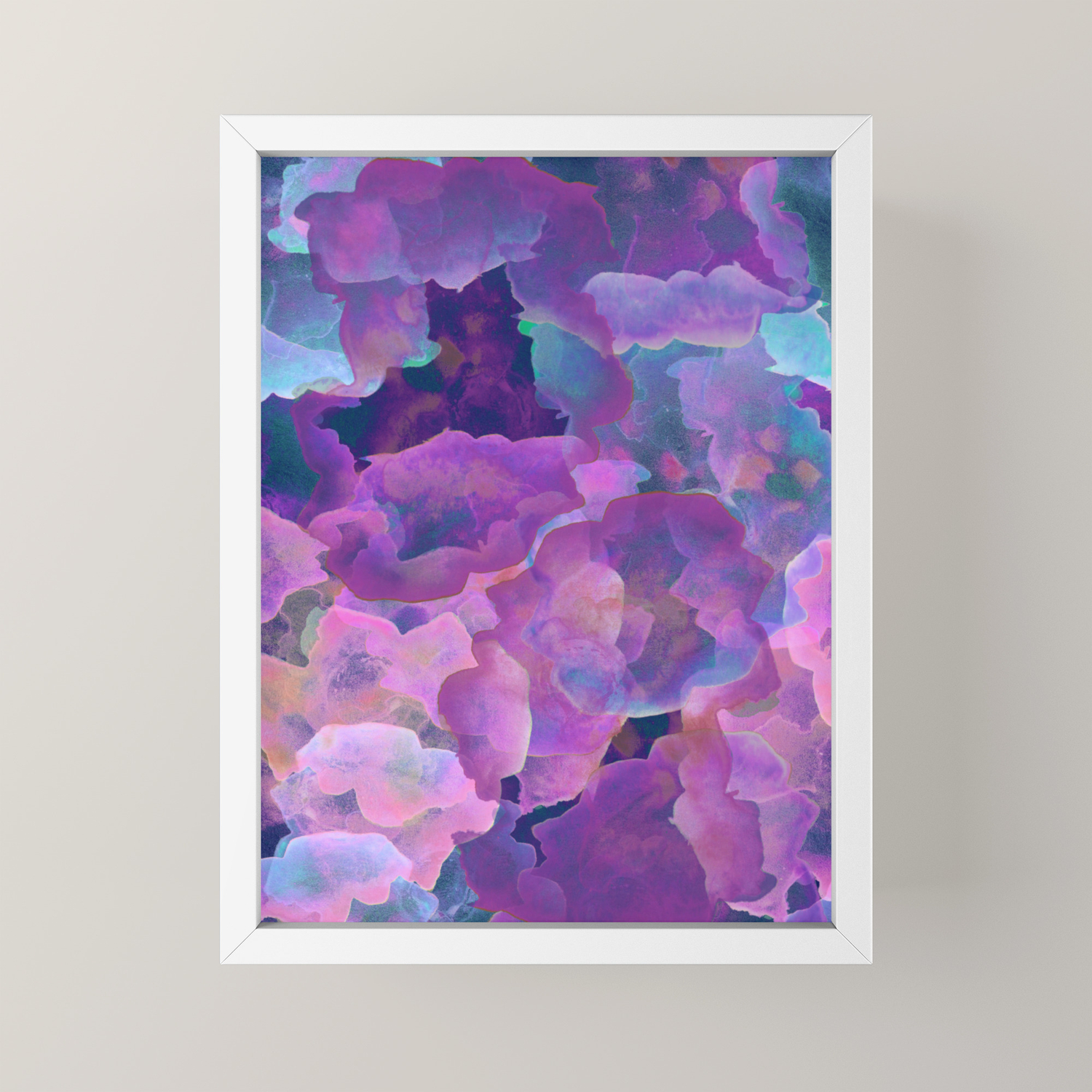 Purple Teal And Blue Abstract Watercolor Clouds Framed Mini Art