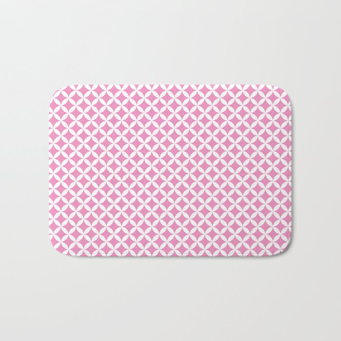 Pink and White Overlapping Circles Pattern Bath Mat