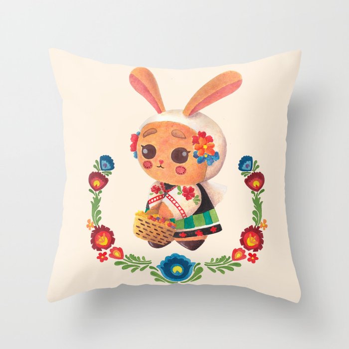 The Cute Bunny in Polish Costume Throw Pillow