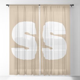s (White & Tan Letter) Sheer Curtain