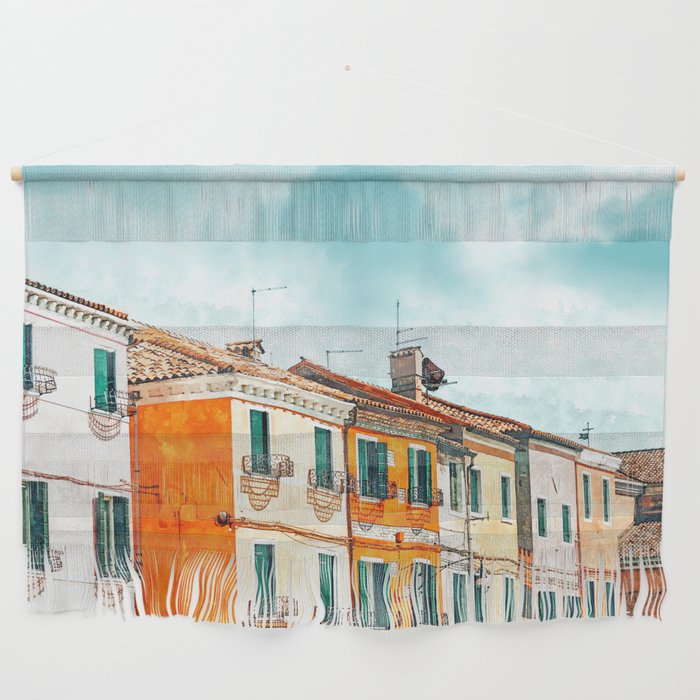 Burano Island | Colorful Patel Architecture Building | Watercolor Travel Painting Wall Hanging