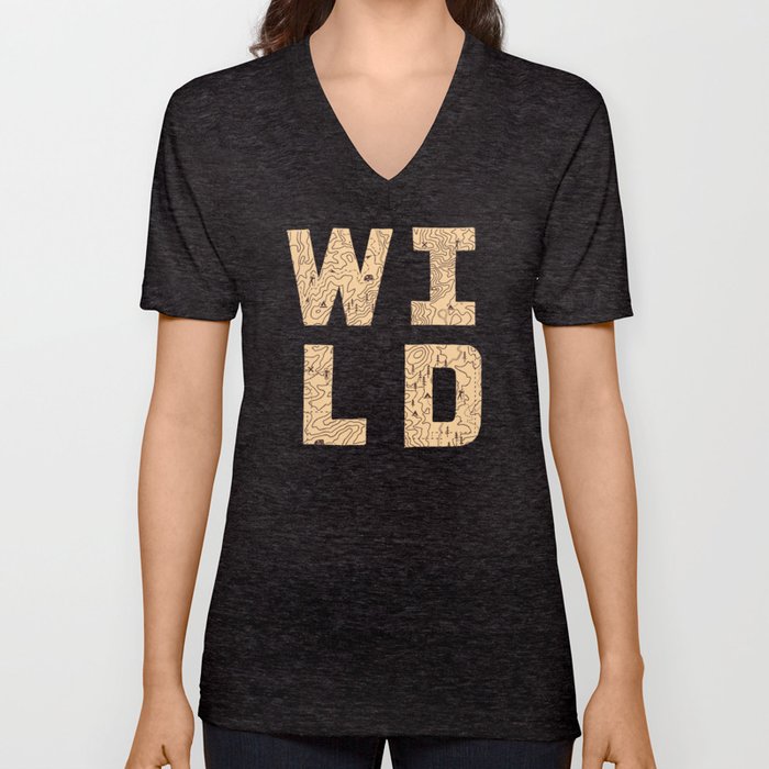 "Wild" Type with Topography Map (rust) V Neck T Shirt