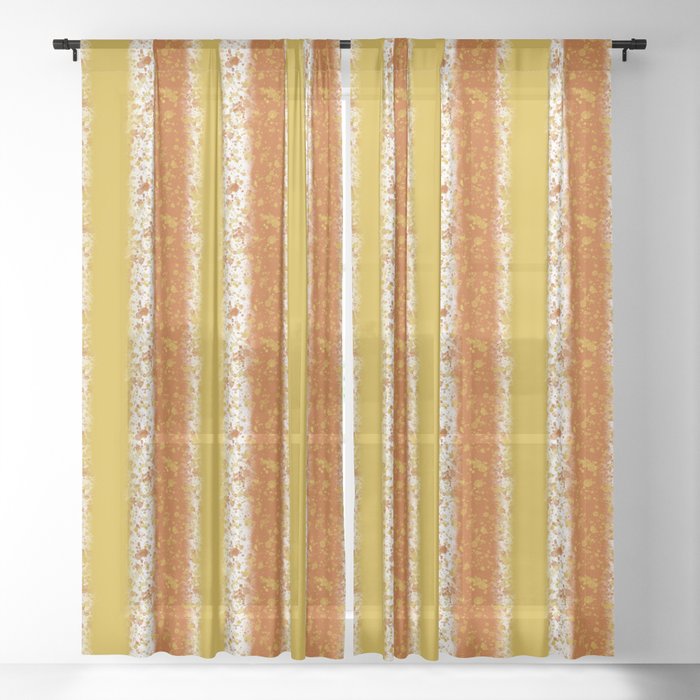 Messy Stripes In Mustard And Burnt Orange Sheer Curtain By Mustard And Burnt Orange Sheer Curtain