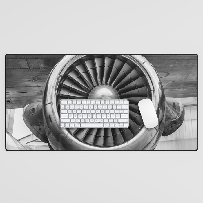 Vintage Airplane Turbine Engine Black and White Photography / black and white photographs Desk Mat