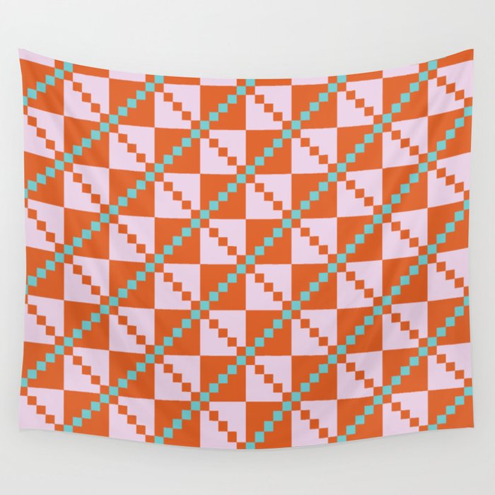 Woven geometric pattern in pink and orange Wall Tapestry