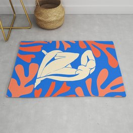 Bathing Nude with Coral and Blue Seagrass Matisse Inspired Abstract Painting Area & Throw Rug