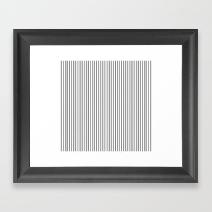 Charcoal Grey and White Micro Vertical Vintage English Country Cottage Ticking Stripe Framed Art Print