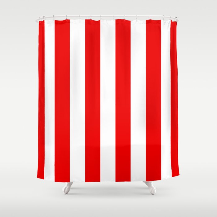 Red White Stripe Line Vertical Bold Stripes Lines Shower Curtain