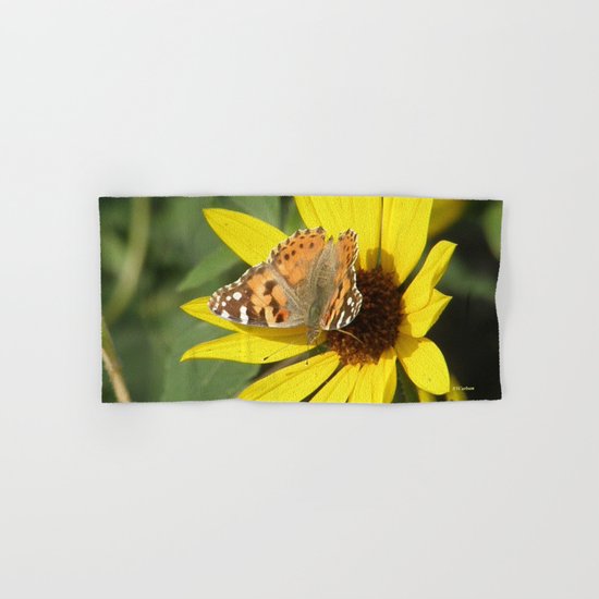 Painted Lady Butterfly Picks Pollen Hand & Bath Towel