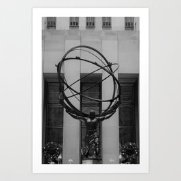 NYC Atlas in Rockefeller Center Statue in Black and White Art Print