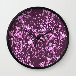 Climbing flowers among the leaves - violet, purple, magenta Wall Clock
