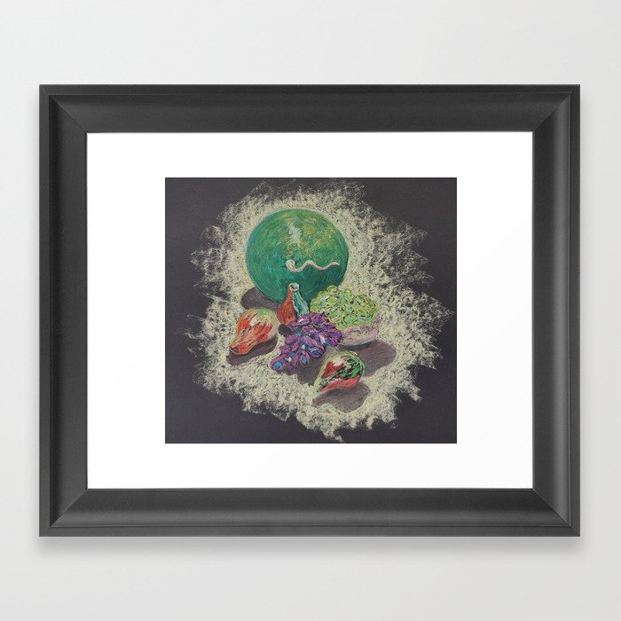 Still life with fruit on a Black Background Framed Art Print