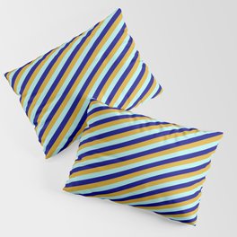[ Thumbnail: Goldenrod, Turquoise & Blue Colored Stripes/Lines Pattern Pillow Sham ]
