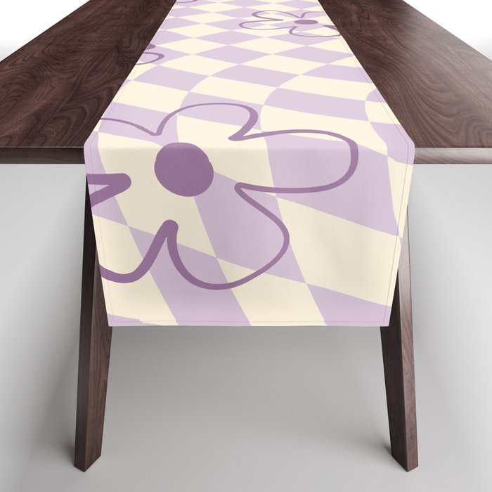 Purple Checker Flower Swirl Warp Table Runner