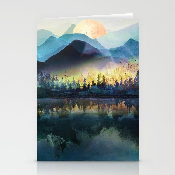 Mountain Lake Under Sunrise Stationery Cards