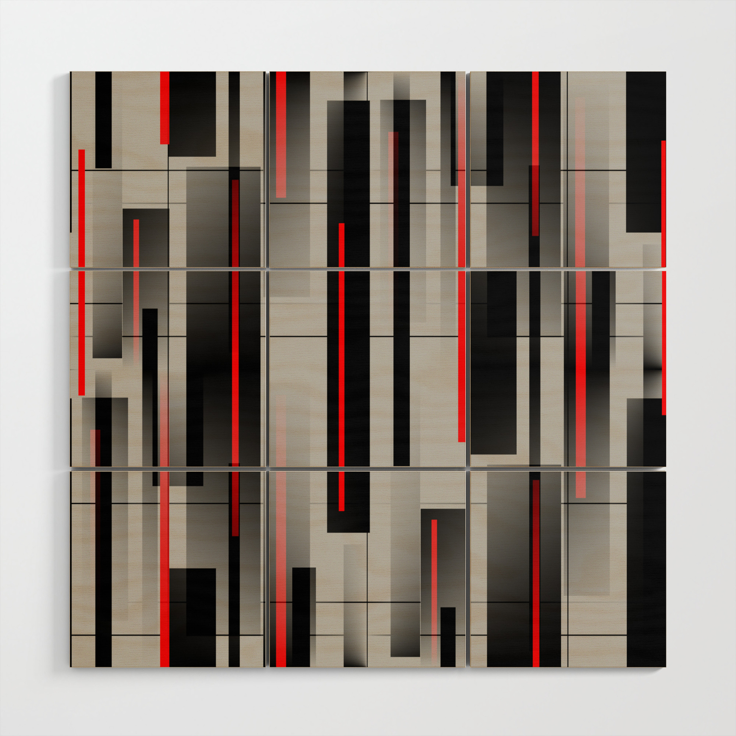 Off The Grid Abstract Gray Black Red Wood Wall Art By