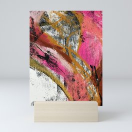 Motivation [3] : a colorful, vibrant abstract piece in pink red, gold, black and white Mini Art Print