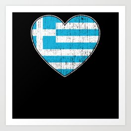 Greece Banner Love Heart Art Print | Greece Home, Flag, Hearts, Gift For Greeks, Greece, Greek Food, Greek Flag, Greece Heart, Greece Holiday, Vintage 