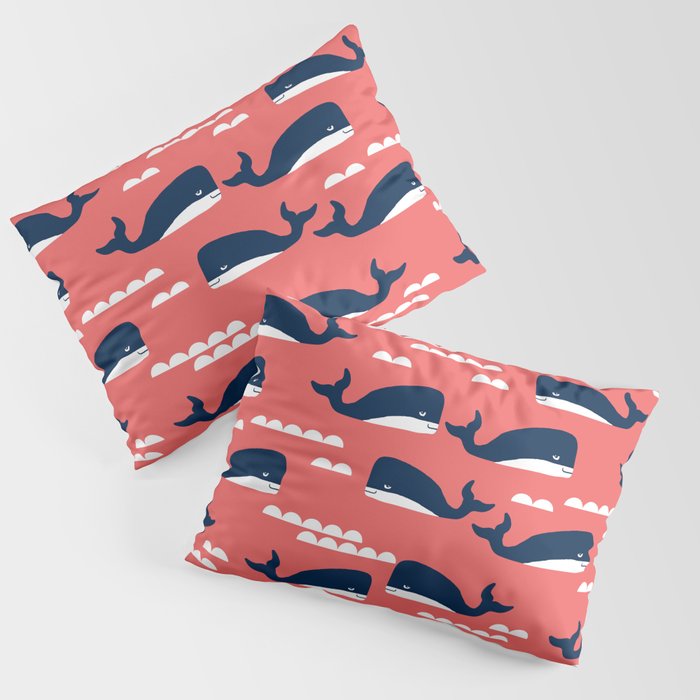 Nautical whales cute simple minimal basic ocean pattern nursery gender nuetral Pillow Sham