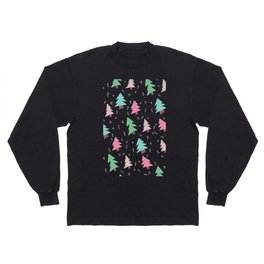 Modern pink green blue christmas tree snowflakes illustration pattern Long Sleeve T-shirt