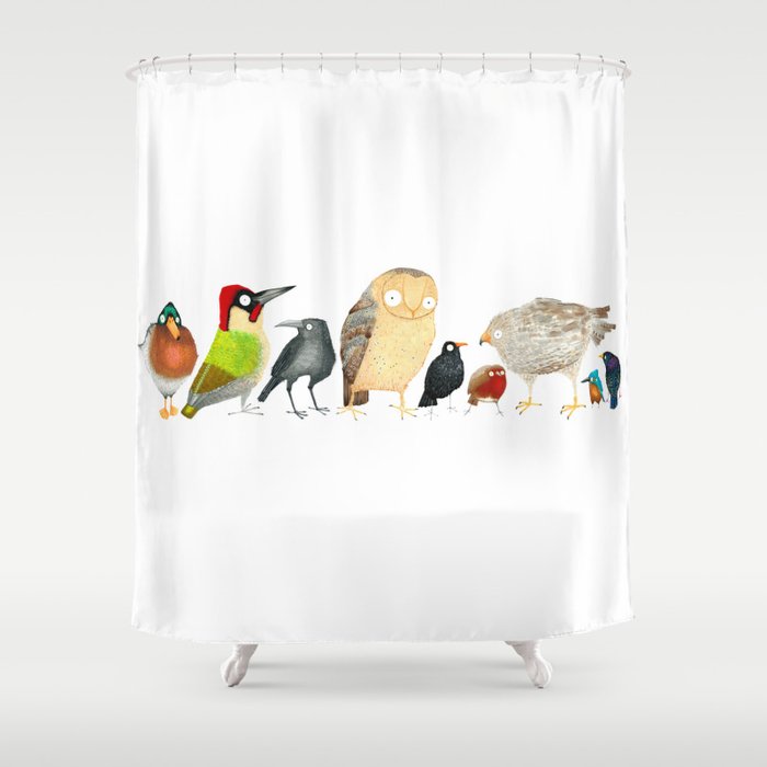 Woodland Bird Collection in white Shower Curtain