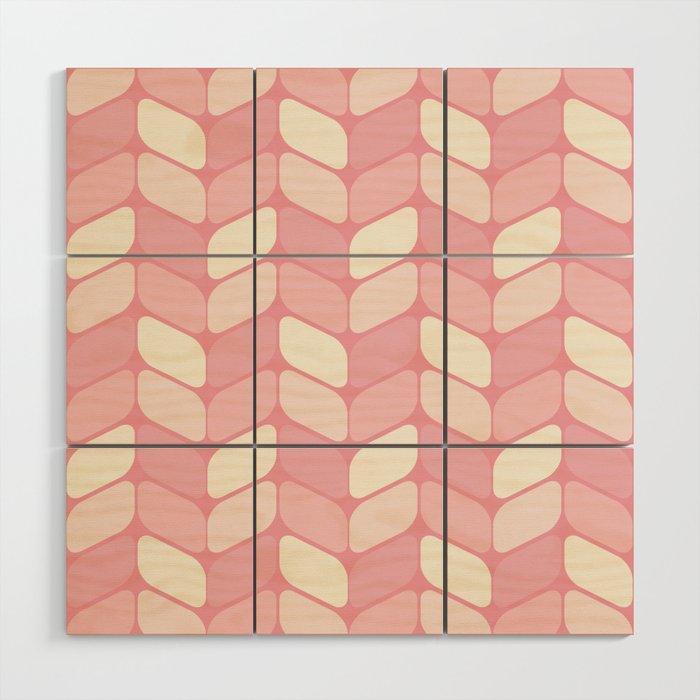 Vintage Diagonal Rectangles Pink Vanilla Wood Wall Art