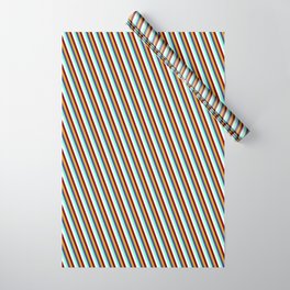 [ Thumbnail: Goldenrod, Dark Slate Blue, Aquamarine, White, and Maroon Colored Striped Pattern Wrapping Paper ]