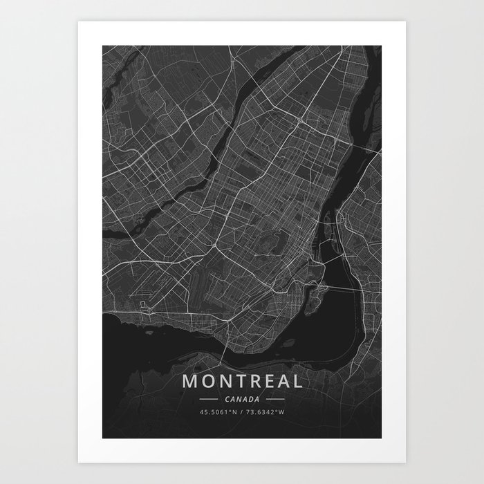 Montreal, Canada - Dark Map Art Print
