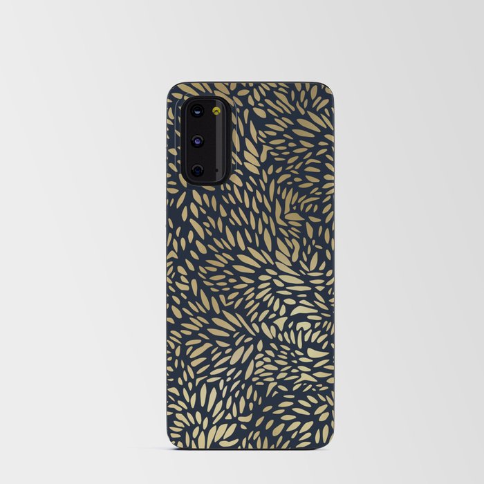 Leafy Flower Art Pattern in Navy and Gold Android Card Case