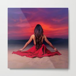 Another tequila sunrise; woman watching purple and pink sunrise in the desert magical realism female portrait color photograph / photography Metal Print