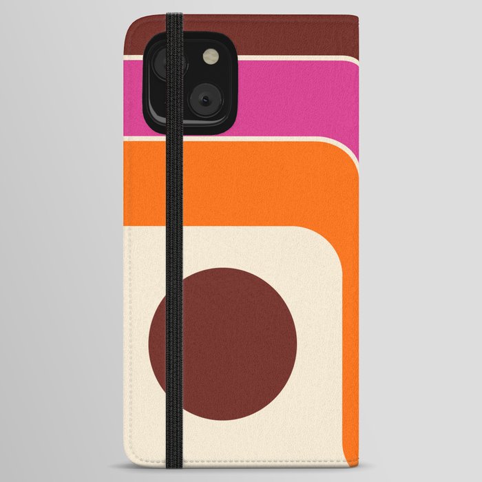 Retro 70s Style Geometric Design 742 Airlines Orange Hot Pink and Brown iPhone Wallet Case
