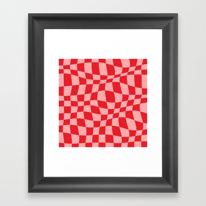 Warped Checkered Pattern (red/pink) Framed Art Print