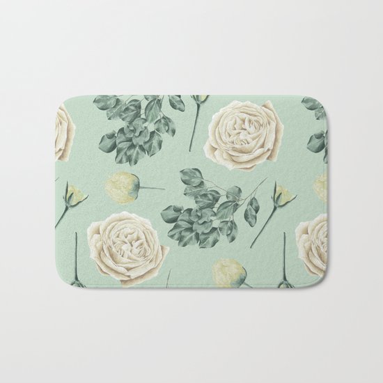 Rose Pattern Cream + Mint Green Bath Mat
