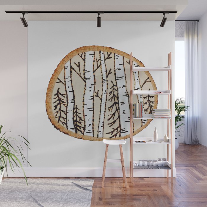 Winter Forest Scene Wood Burned Painting Pyrography White Forest Pine Tree Painting Wall Mural By Lapetitemesange Society6